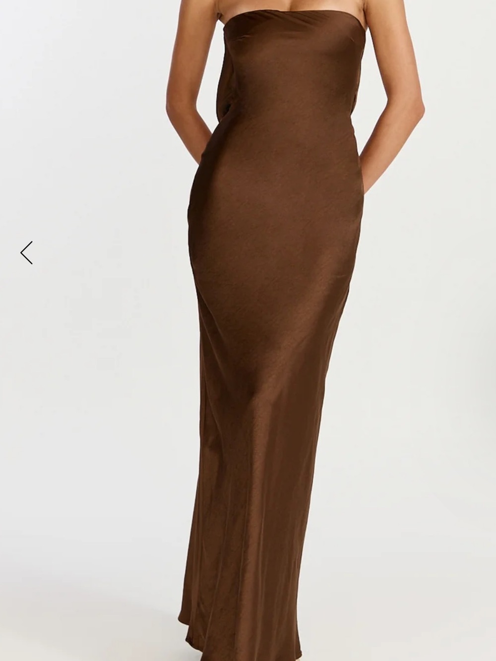Showpo Strapless Brown Satin Evening Dress